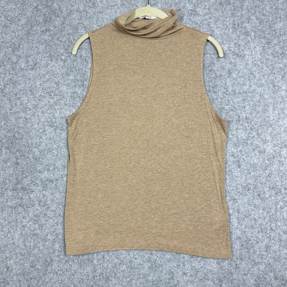 Vince Sleeveless Turtleneck Knit Top Womens M Tan Modal Stretch Minimal Basic